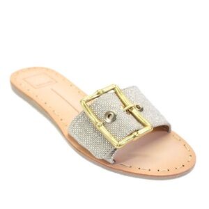 Dolce Vita Dasa Slide Sandal Big Buckle Shimmer Gold Raffia Hardware Size 9.5